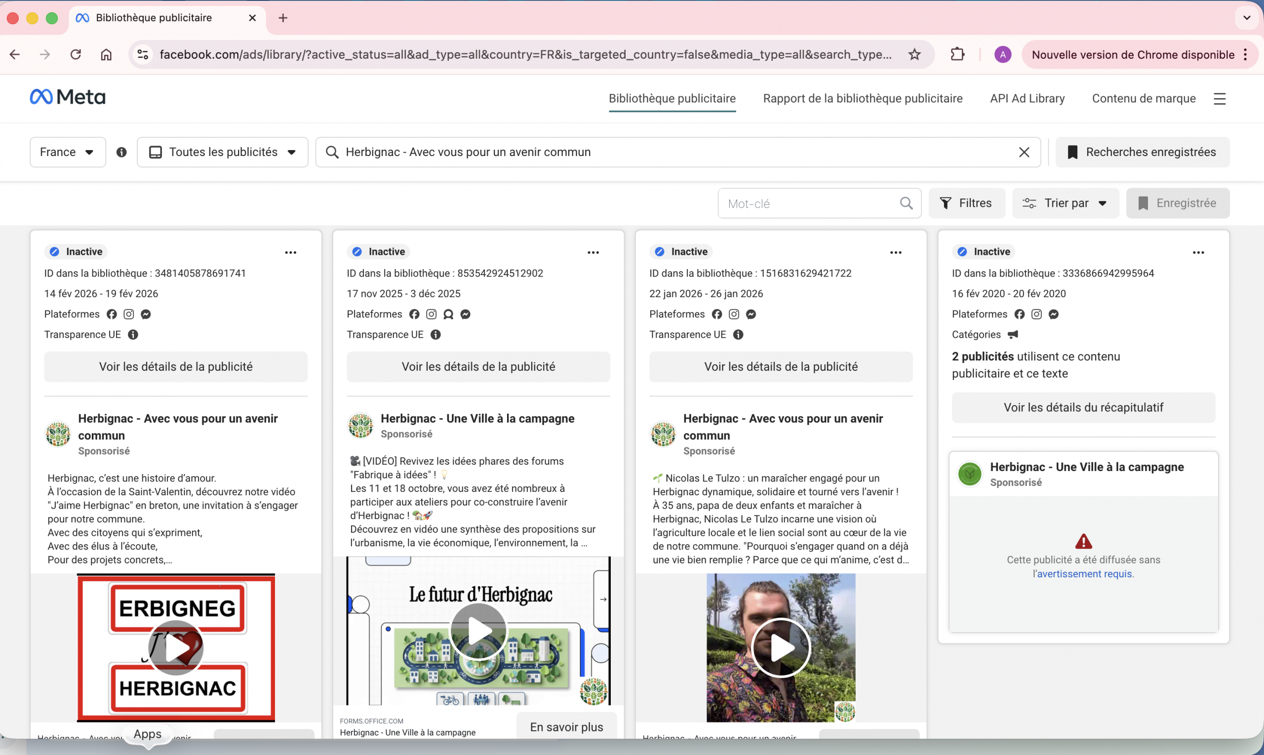 Capture Facebook Ads Library financement publicité